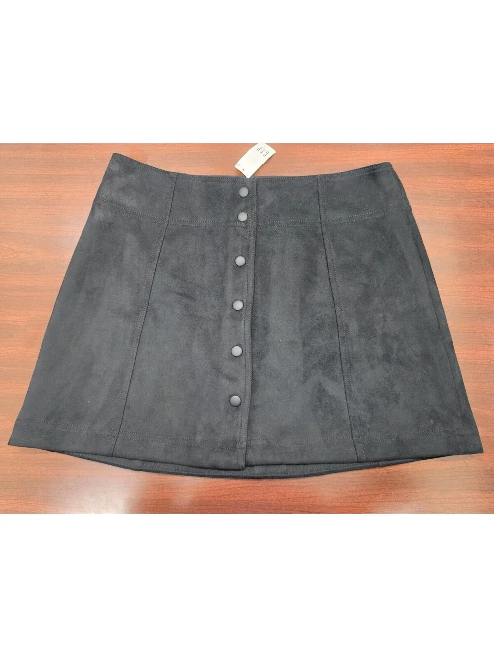 NWT Gap Black Faux Suede Button Front Mini Skirt Size 12 Dark Academia Fall Chic